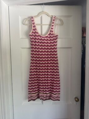 l*space Pink Chevron Knit Mini Dress